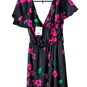 Zara Black Jumpsuit with Pink and Green Floral Pattern